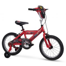 Disney Cars Kid Bike Quick Connect Assembly, Handlebar Plaque w/ Sounds & Training Wheels, 16" Red